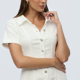 Denim Short Sleeve Midi Dress - White