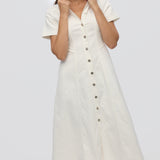 Denim Short Sleeve Midi Dress - White