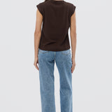 V Neck Cap Sleeve Jersey Tank - Bitter Chocolate