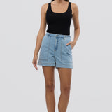 Denim Patch Pocket Shorts - Light Blue Wash