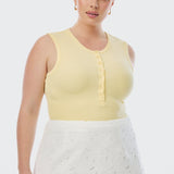 Half Placket Ribbed Tank - Panna Cotta