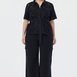 Elastic Waist Cargo Pants - Black