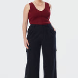 Elastic Waist Cargo Pants - Black