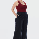 Elastic Waist Cargo Pants - Black