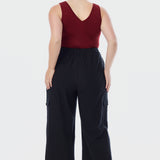 Elastic Waist Cargo Pants - Black
