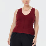 V-Neck Knit Tank - Cranberry