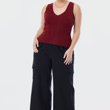 Elastic Waist Cargo Pants - Black