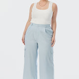 Elastic Waist Cargo Pants - Ice Blue