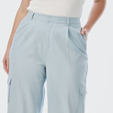 Elastic Waist Cargo Pants - Ice Blue
