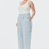 Elastic Waist Cargo Pants - Ice Blue