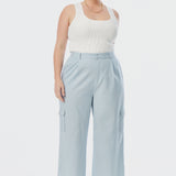 Elastic Waist Cargo Pants - Ice Blue