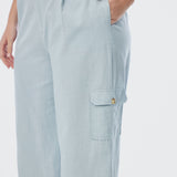 Elastic Waist Cargo Pants - Ice Blue