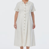 Denim Short Sleeve Midi Dress - White