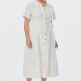 Denim Short Sleeve Midi Dress - White