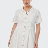 Denim Short Sleeve Midi Dress - White