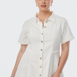 Denim Short Sleeve Midi Dress - White