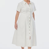Denim Short Sleeve Midi Dress - White