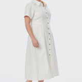 Denim Short Sleeve Midi Dress - White