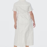 Denim Short Sleeve Midi Dress - White