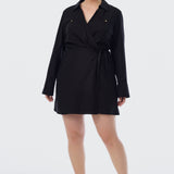 Long Sleeve Wrap Mini Dress - Black