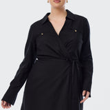Long Sleeve Wrap Mini Dress - Black