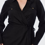 Long Sleeve Wrap Mini Dress - Black