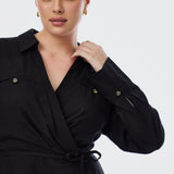 Long Sleeve Wrap Mini Dress - Black