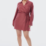 Long Sleeve Wrap Mini Dress - Cranberry