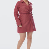 Long Sleeve Wrap Mini Dress - Cranberry