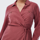 Long Sleeve Wrap Mini Dress - Cranberry