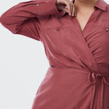 Long Sleeve Wrap Mini Dress - Cranberry