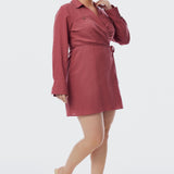 Long Sleeve Wrap Mini Dress - Cranberry