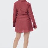 Long Sleeve Wrap Mini Dress - Cranberry