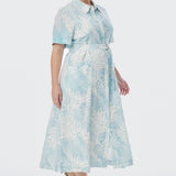 Panelled Shirt Dress - Ice Blue Abstract Leaves