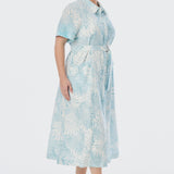Panelled Shirt Dress - Ice Blue Abstract Leaves