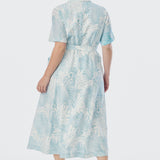 Panelled Shirt Dress - Ice Blue Abstract Leaves