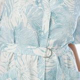 Panelled Shirt Dress - Ice Blue Abstract Leaves