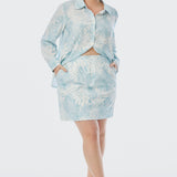 Tailored Mini Skirt - Ice Blue Abstract Leaves