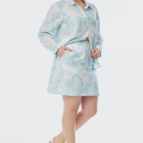 Tailored Mini Skirt - Ice Blue Abstract Leaves