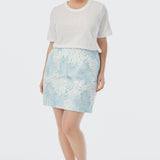 Tailored Mini Skirt - Ice Blue Abstract Leaves