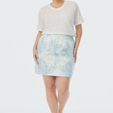 Tailored Mini Skirt - Ice Blue Abstract Leaves