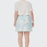 Tailored Mini Skirt - Ice Blue Abstract Leaves