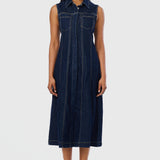 Denim Sleeveless Midi Dress - Indigo