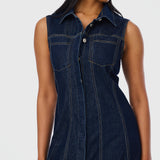 Denim Sleeveless Midi Dress - Indigo