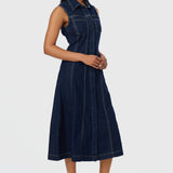 Denim Sleeveless Midi Dress - Indigo