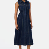 Denim Sleeveless Midi Dress - Indigo