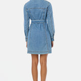 Denim Long Sleeve Mini Dress - Mid Blue Wash