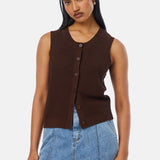 Crochet Button Up Vest - Espresso