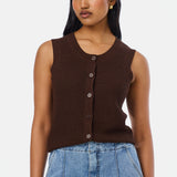 Crochet Button Up Vest - Espresso
