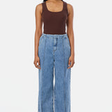 Tailored Pintuck Jeans - Mid Wash Blue
